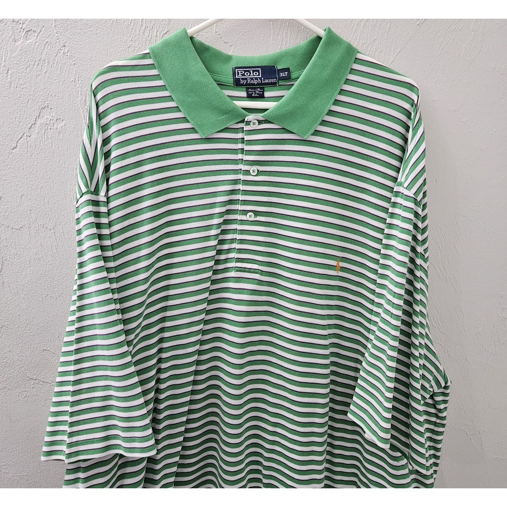 Polo By Ralph‎ Lauren Pima Cotton Short Sleeve Shirt Green White Purple Size 3LT - Picture 2 of 6